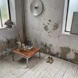 Walnut and modernist chrome coffee table