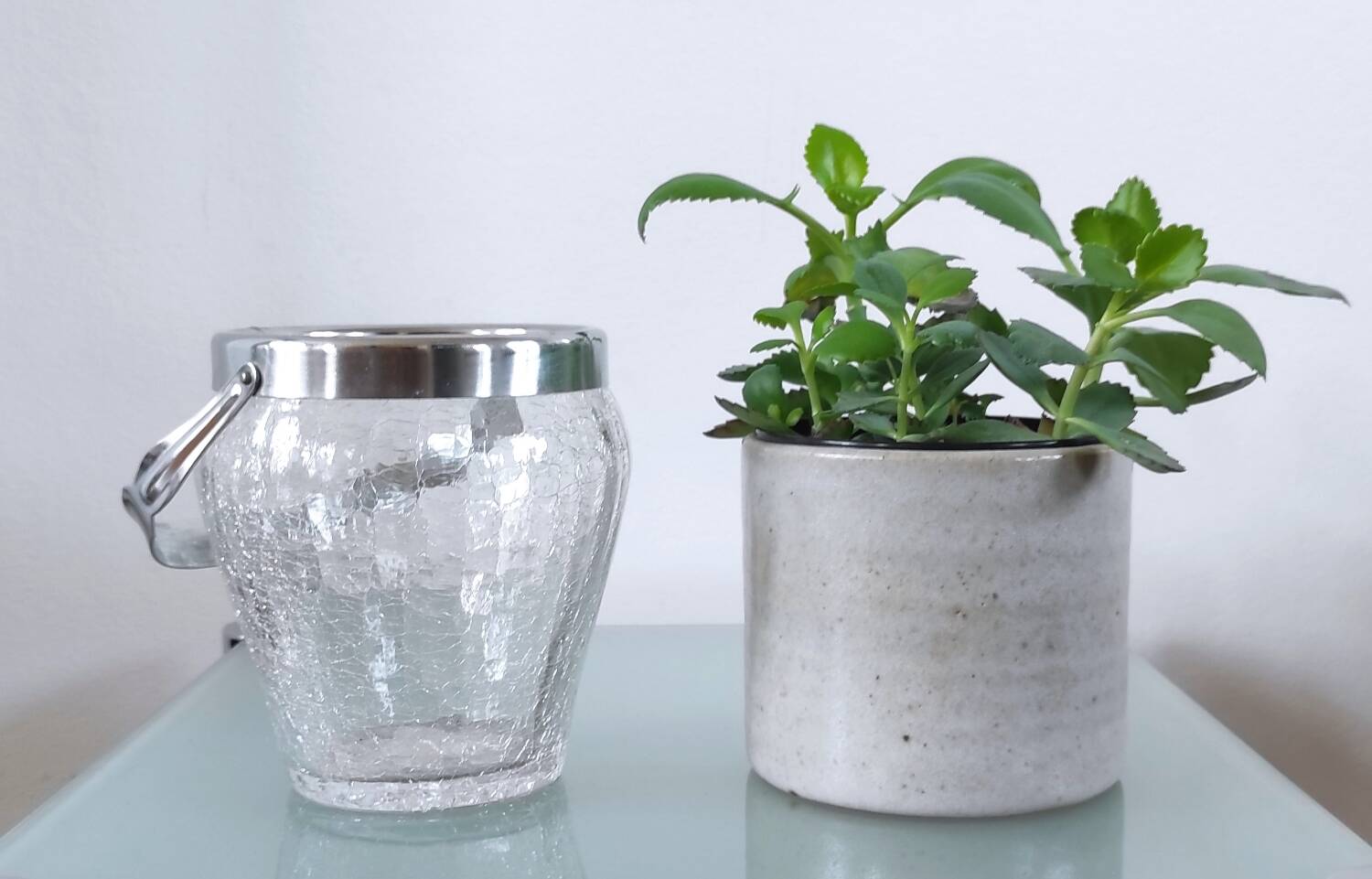 Vintage glass and stainless steel ice bucket - Demeyere (1960s)