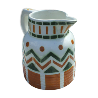 Longwy décor art deco 1930s earthenware pitcher