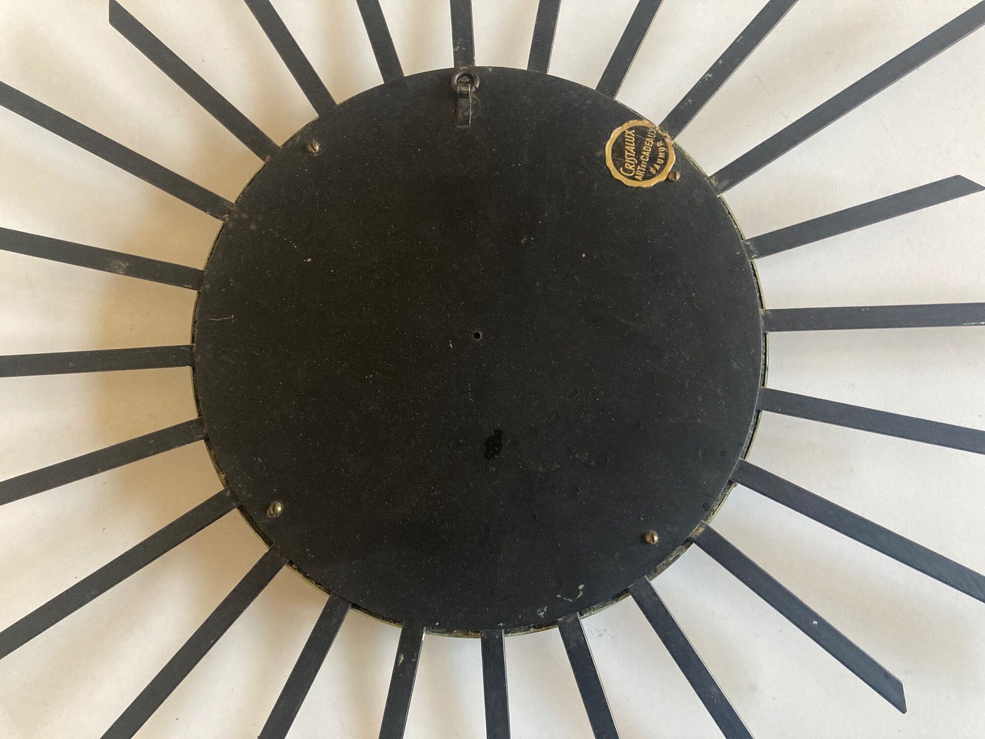 Sun mirror 1960 in patinated brass and black rays 50cm