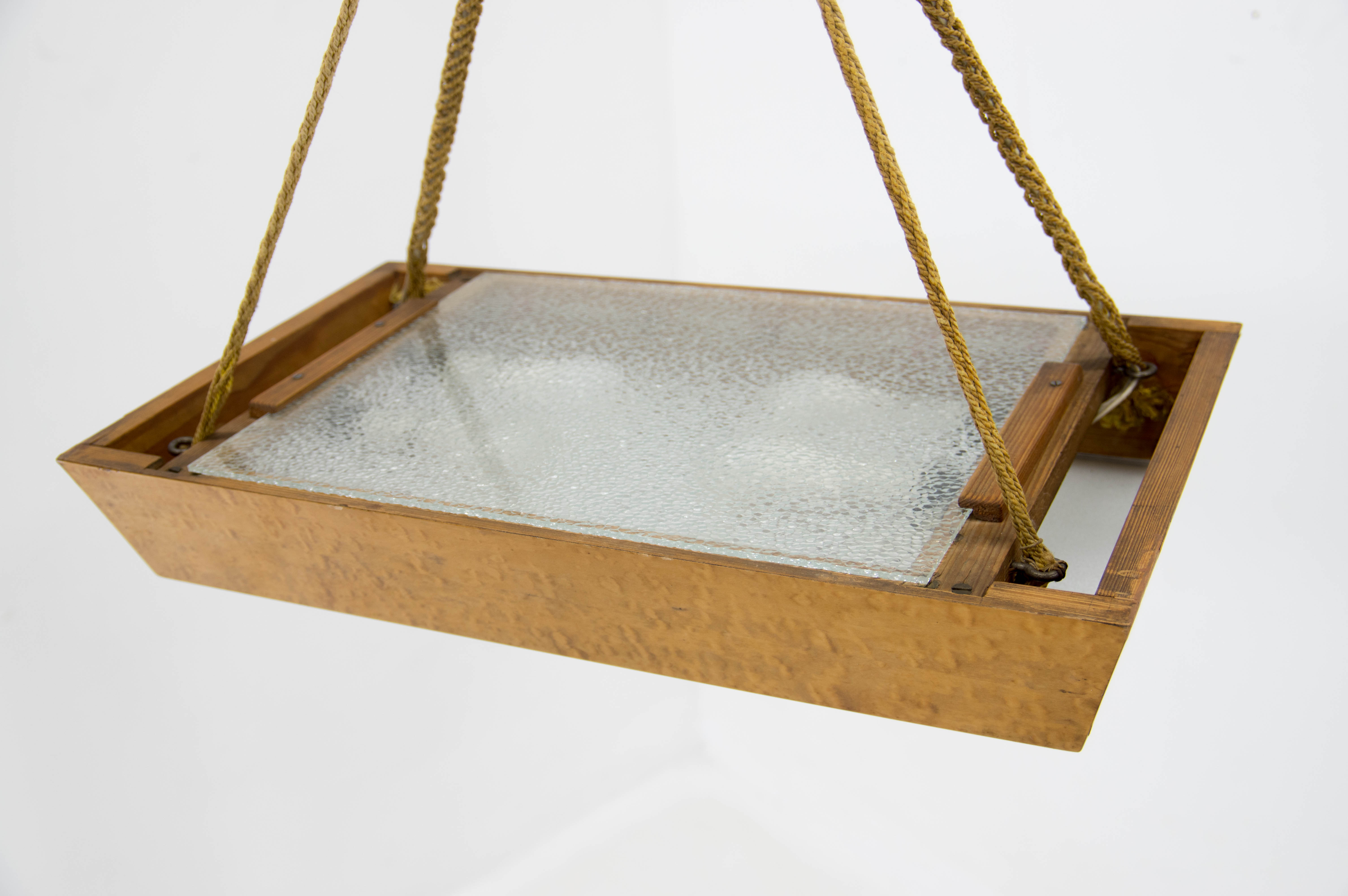 Mid-Century Wood and Glass Chandelier by Krasna Jizba, 1950s