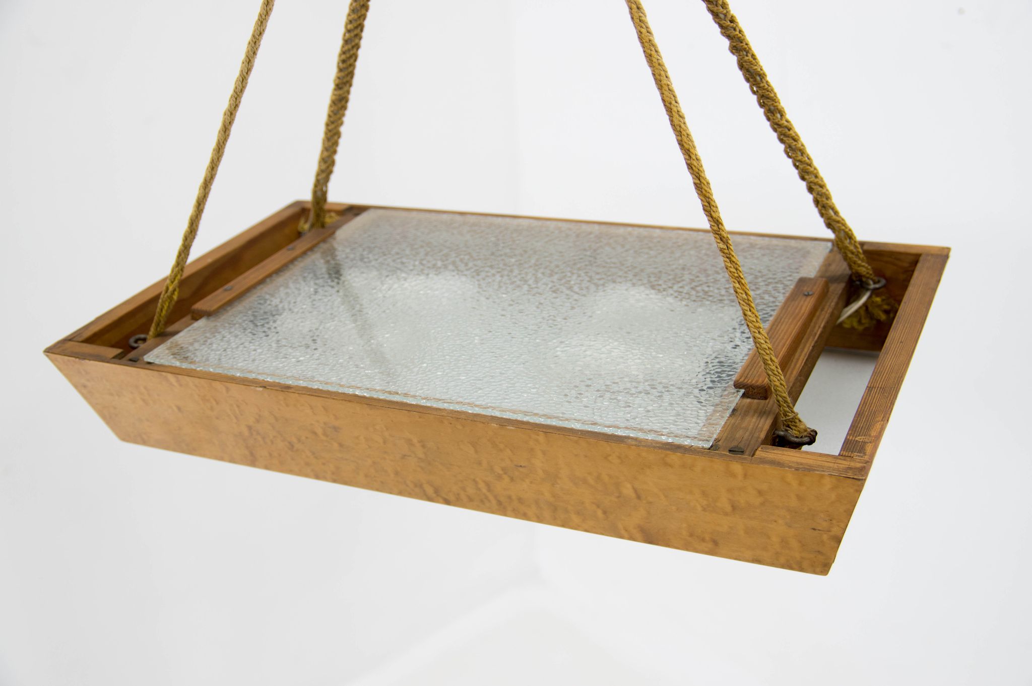 Mid-Century Wood and Glass Chandelier by Krasna Jizba, 1950s