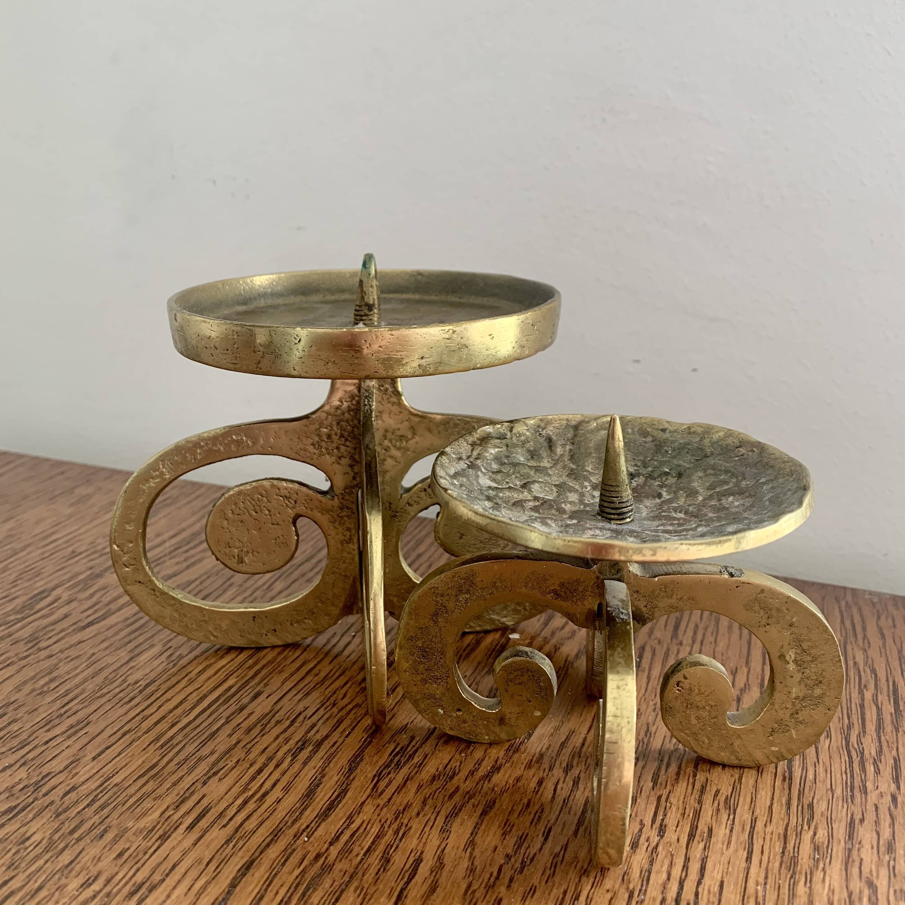 Set of 2 brutalist bronze candleholders, 1970s