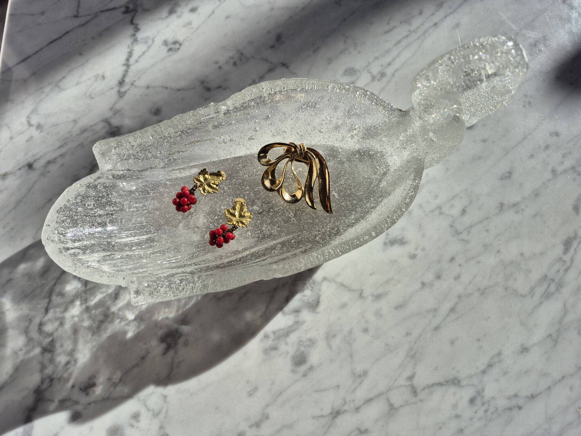 Vide-poche cygne vintage en verre bullé texturé – Coupe centre de table