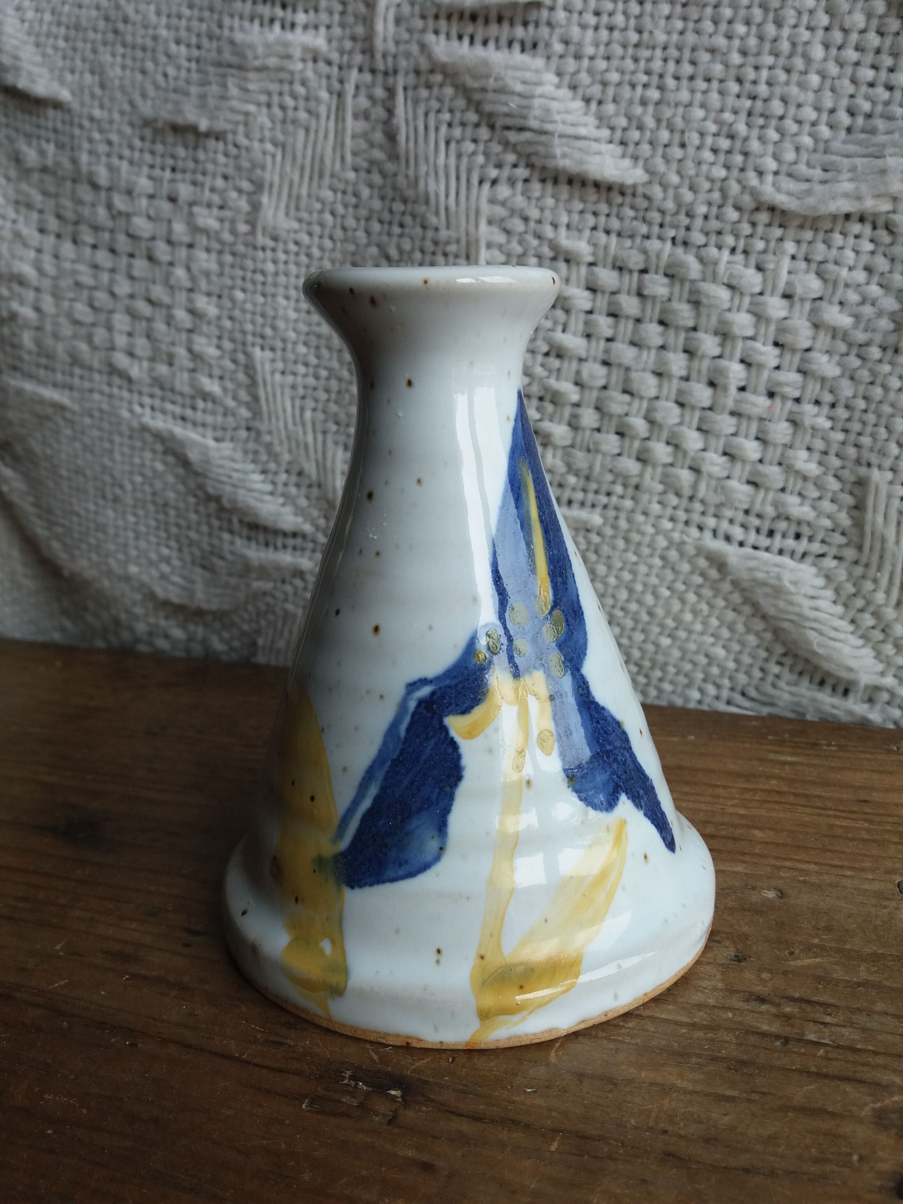 Signed candle holder in glazed ceramic