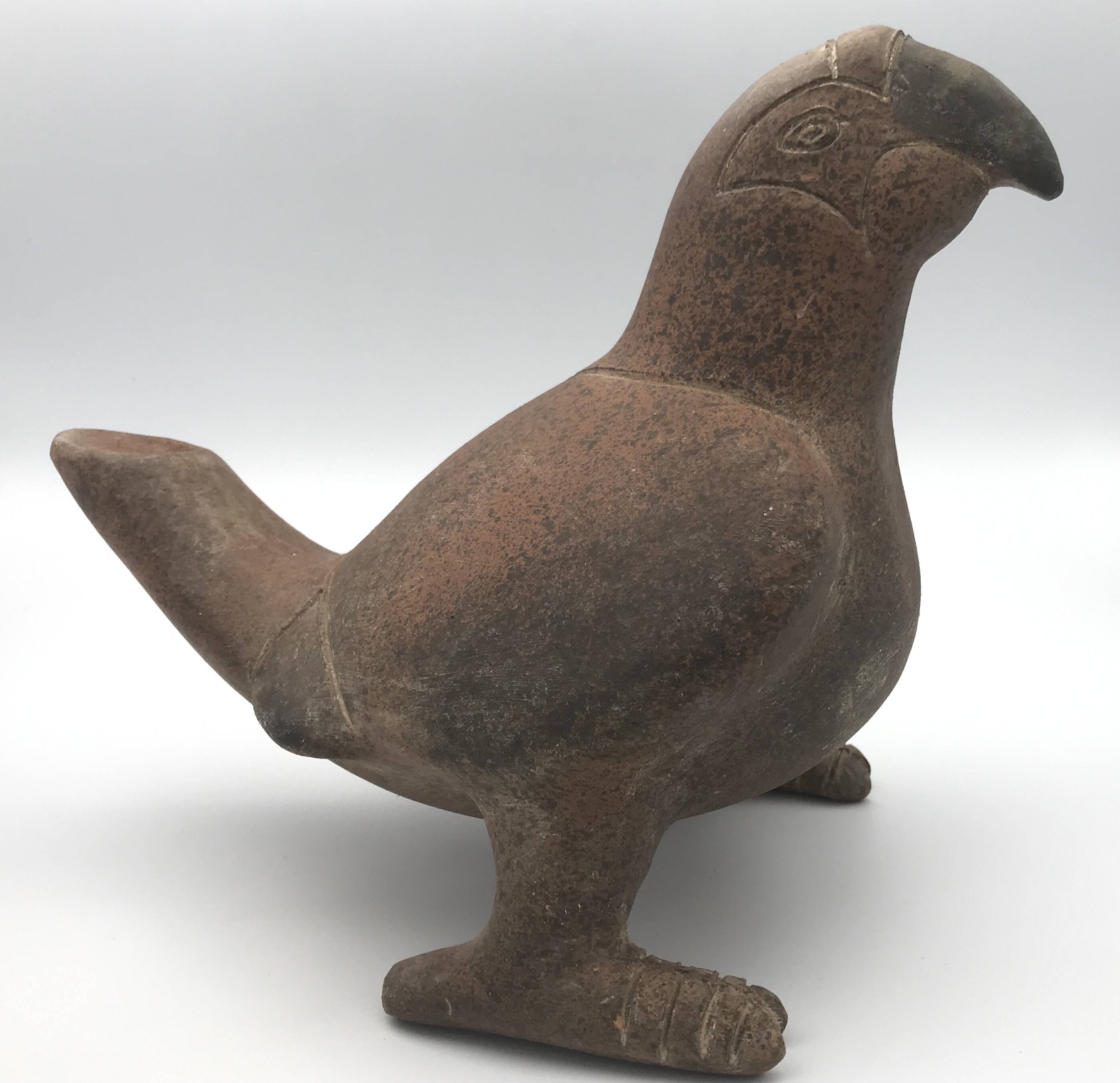 Vase zoomorph bird sculpture terracotta parrot, mexico, 70s