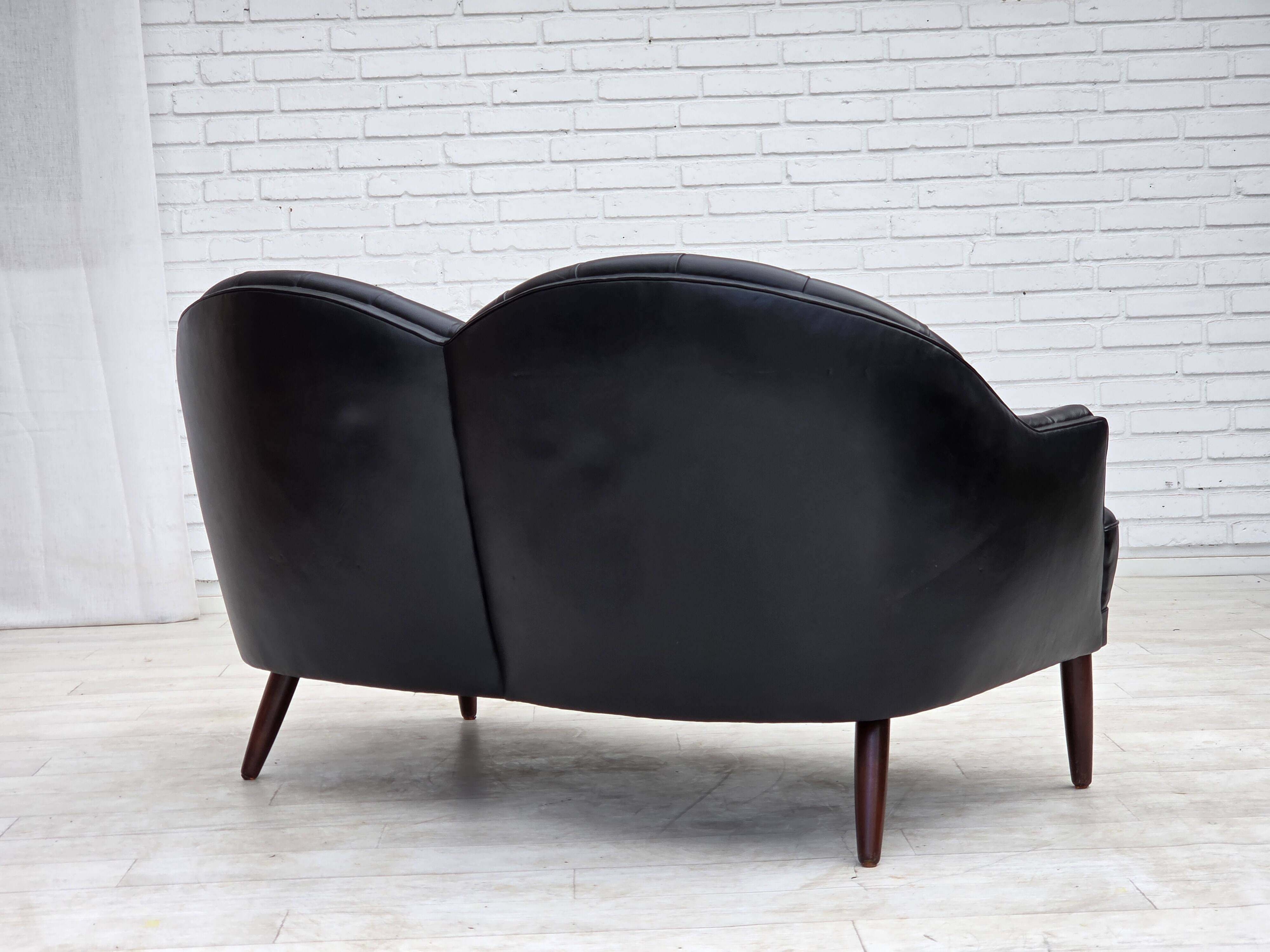 1960s, Scandinavian sofa in black furniture leather.