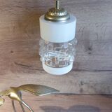 Lampe baladeuse style art deco tube verre texturé, cordon lin