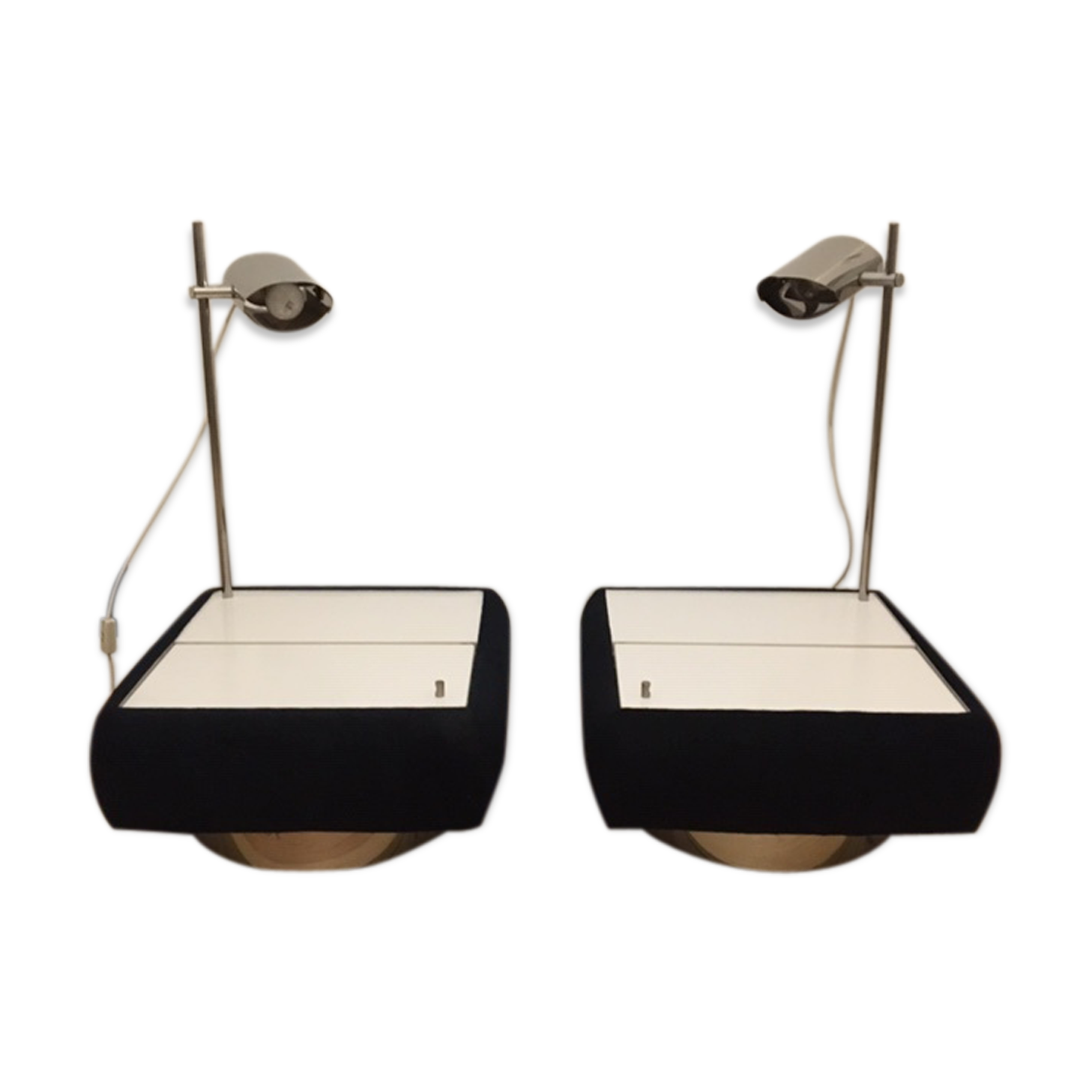 Pair of bedsides with lamps, 70s