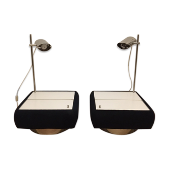 Pair of bedsides with lamps, 70s