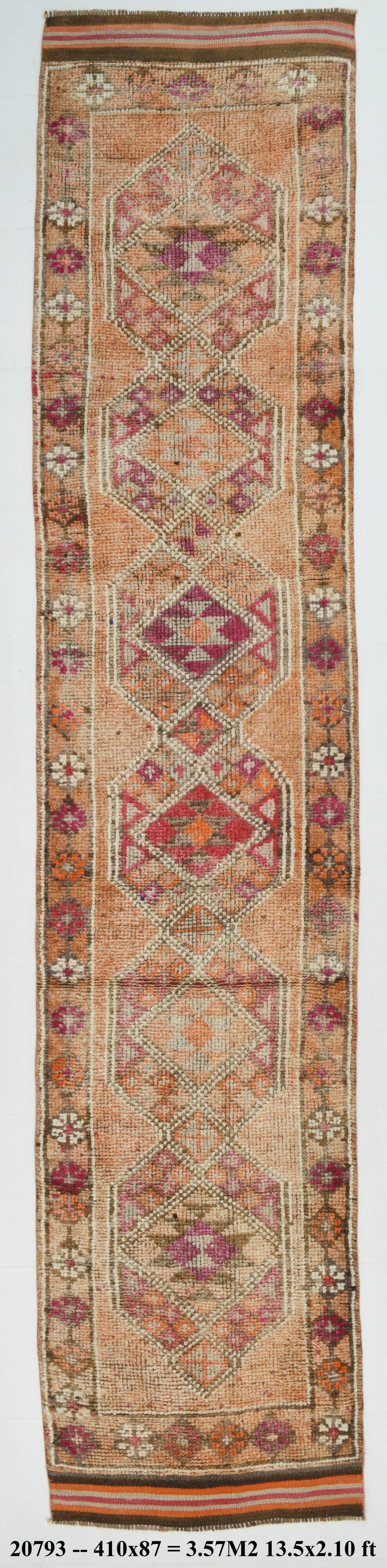 Light Orange & Red Turkish Runner Rug, 87x410Cm