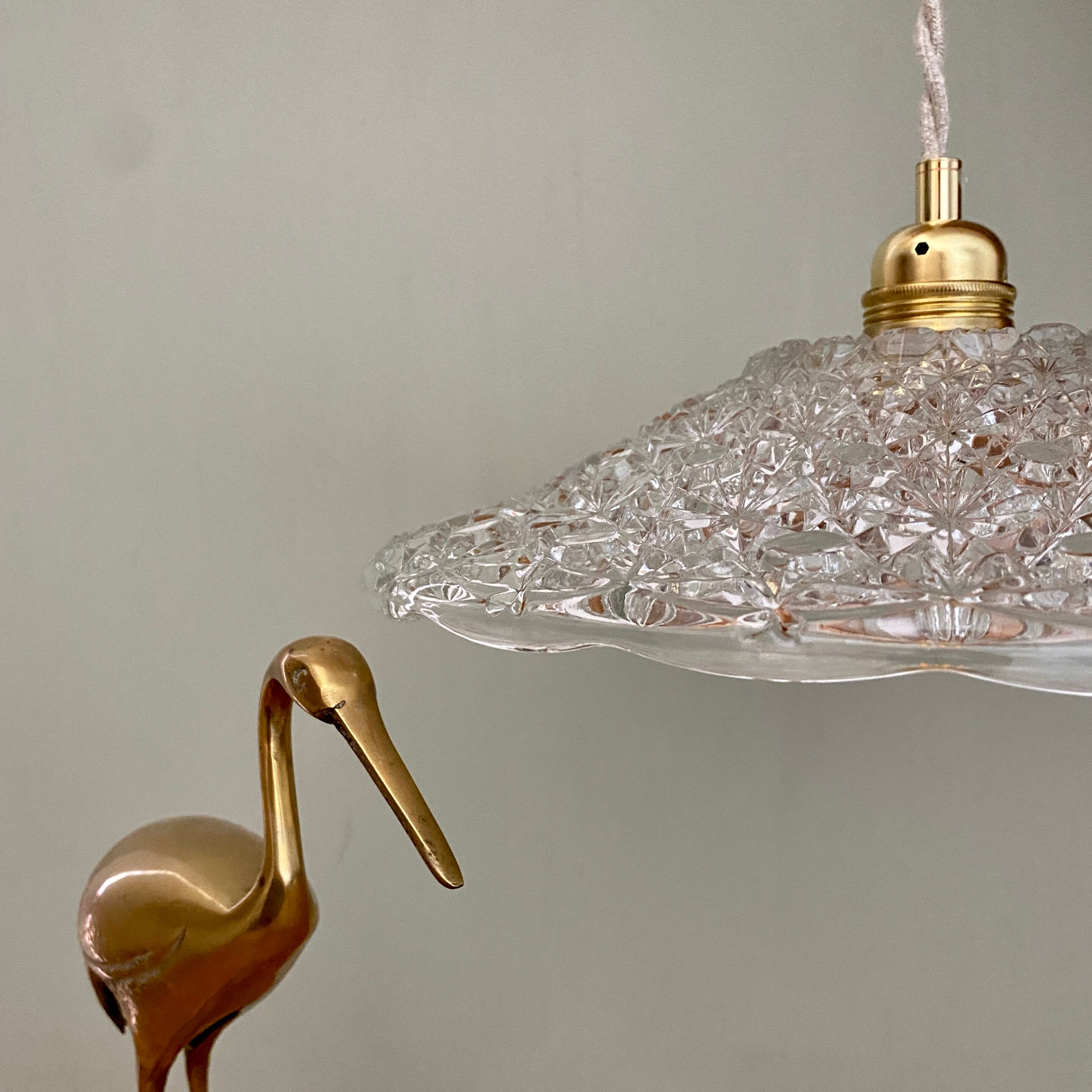 Vintage aabt-jour pendant lamp in molded glass