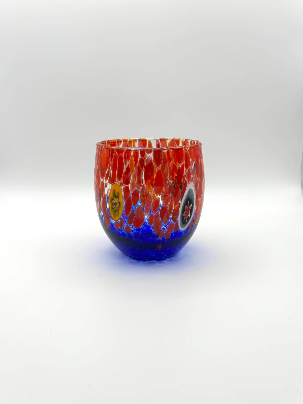Set of 6 blown glass glasses with Effetre Murano murrine.