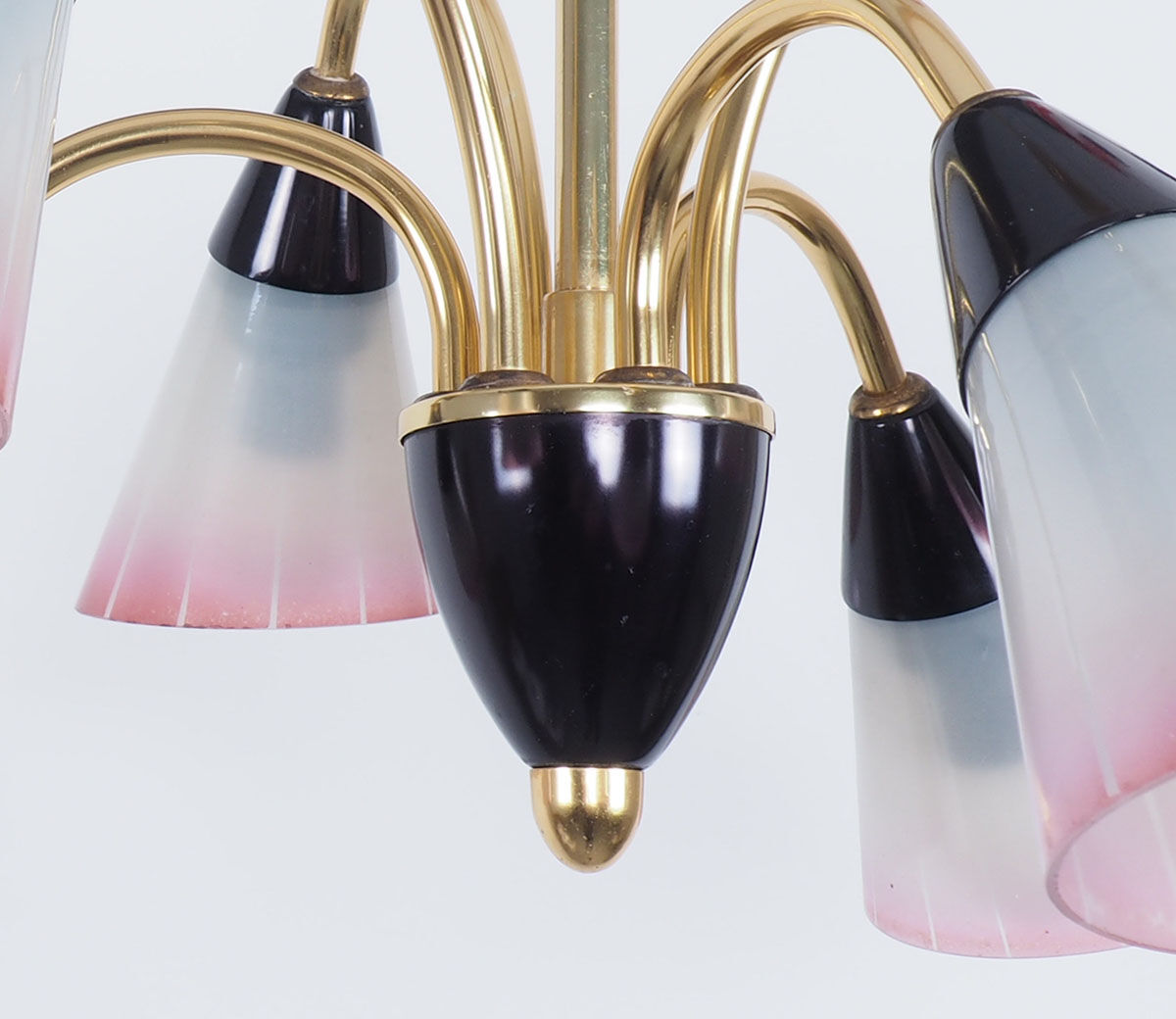 Vintage brass and glass Italian chandelier, 1950s