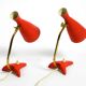 Pair of red Mid Century Modern Diabolo crow's foot table lamps from Cosack