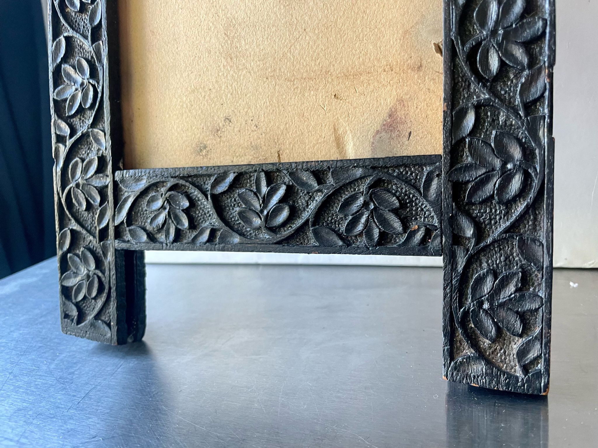 Antique Wooden Picture Frame with flower carvings 42 cm x 19 cm