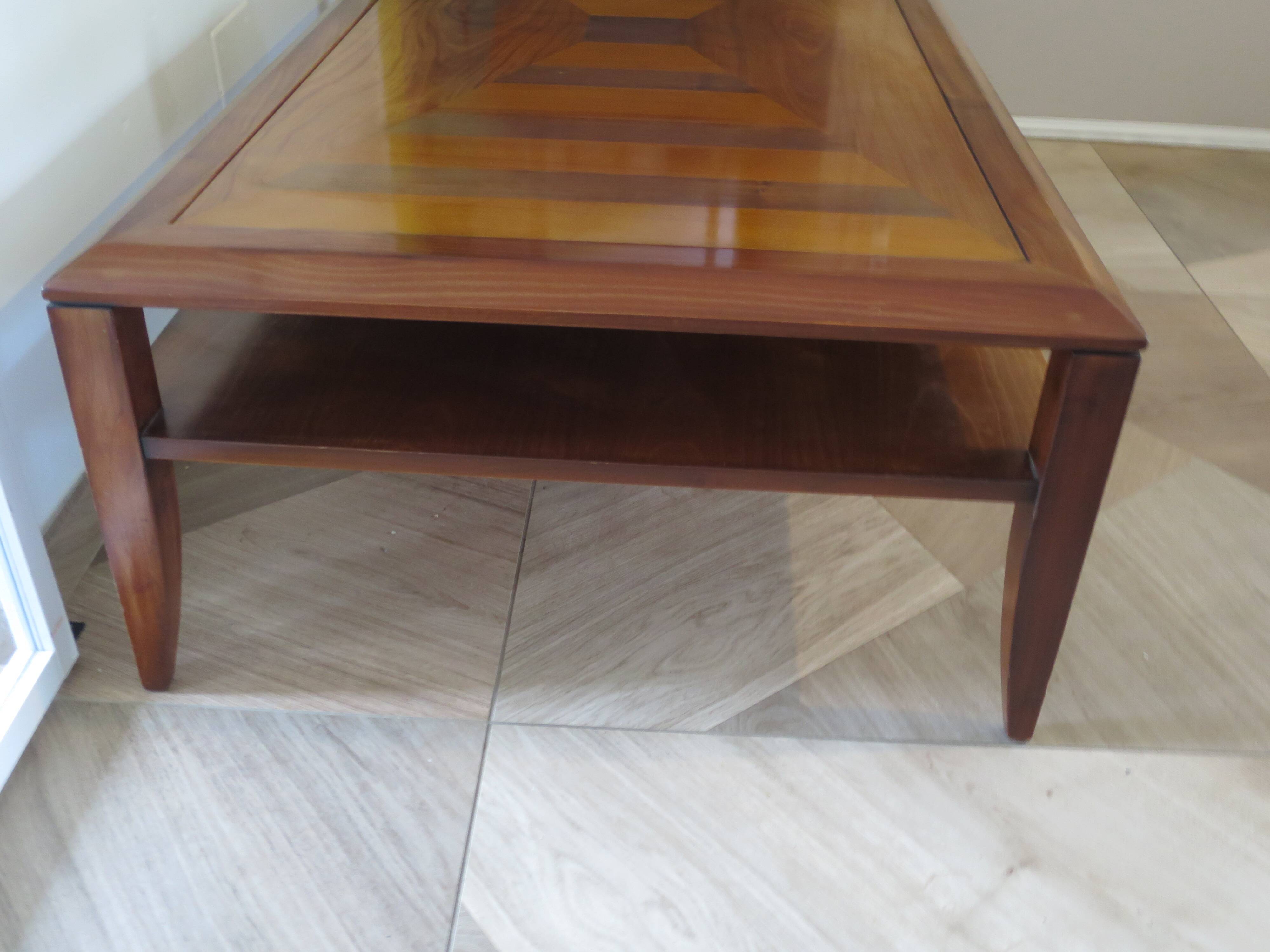 Large coffee table - cherry finish - solid wood - butterfly motifs