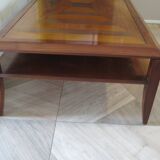 Large coffee table - cherry finish - solid wood - butterfly motifs