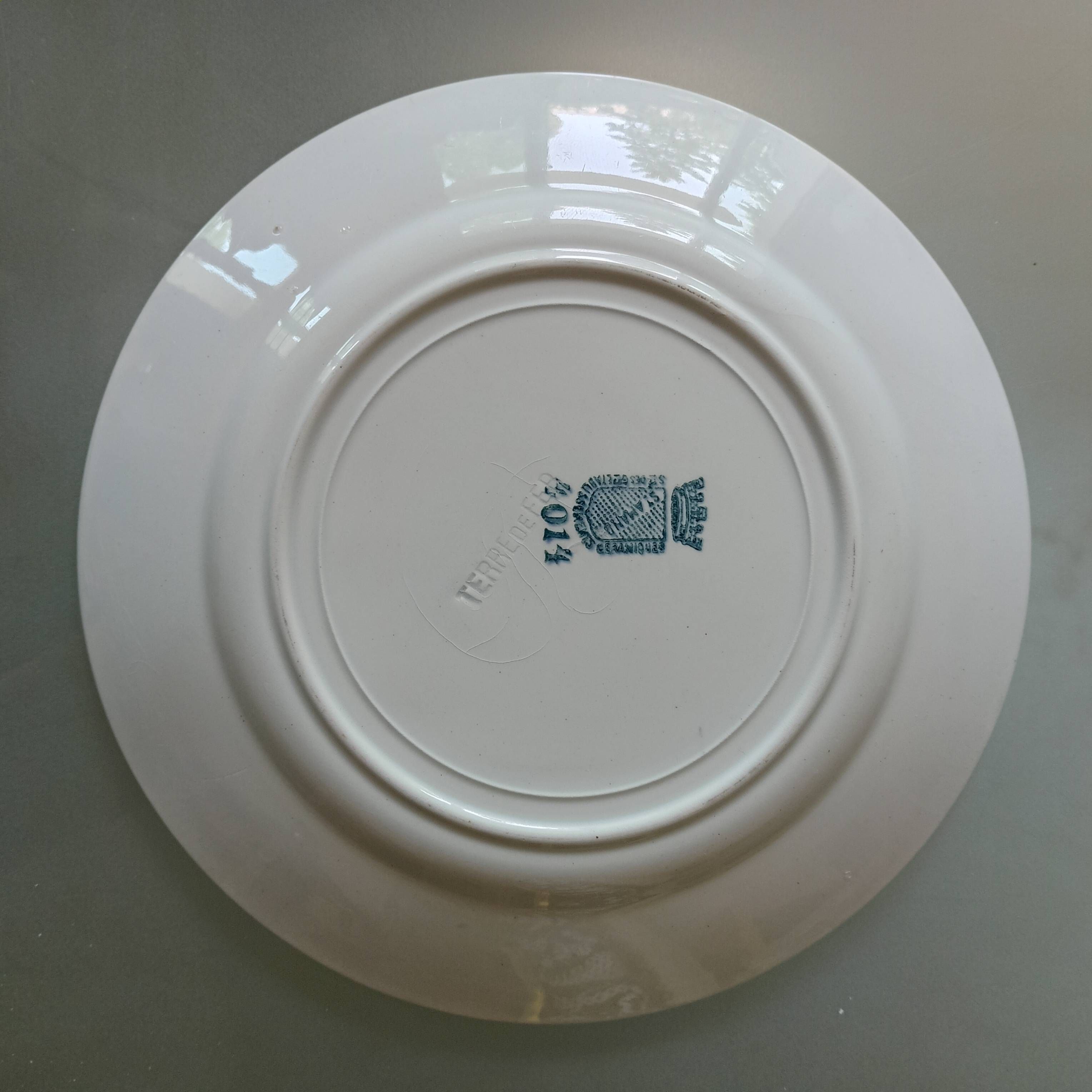 Set of 6 Old Saint-Amand Ironstone Plates – Blue Decor