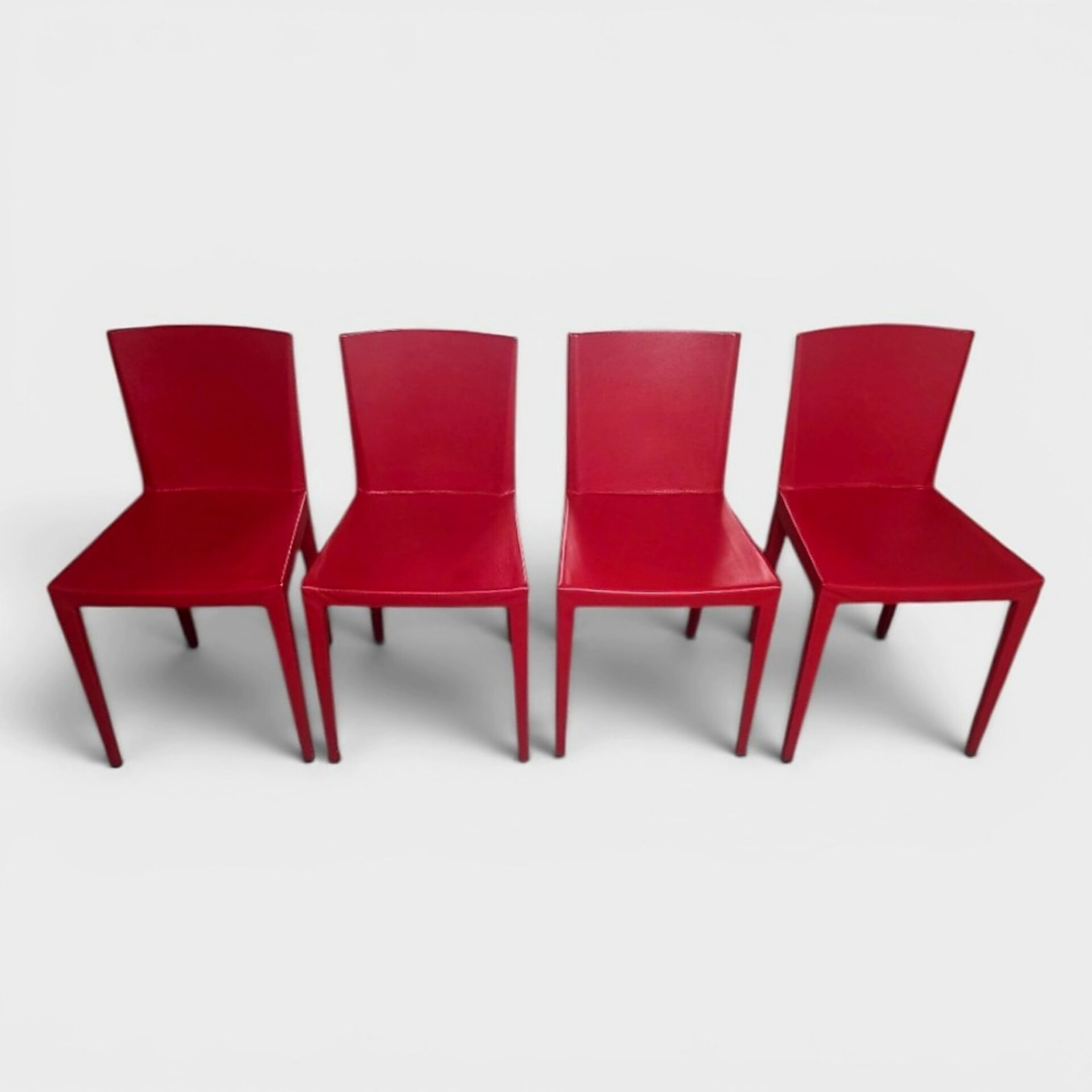 Set of 4 red saddle leather chairs - Matteo Grassi - Circa 1980