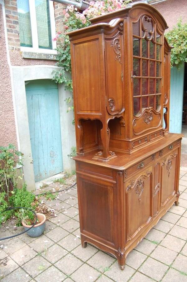 Buffet deux corps Napoléon III en noyer fin du 19e siècle