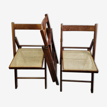 3 folding chairs canning rattan, 1970