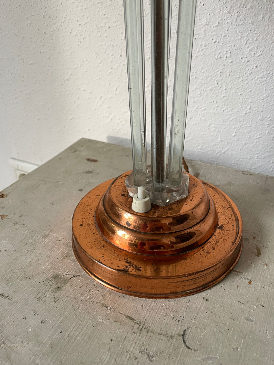 Art Deco mushroom table lamp in glass and copper