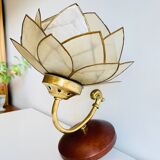 Vintage mother-of-pearl and brass flower wall lamp