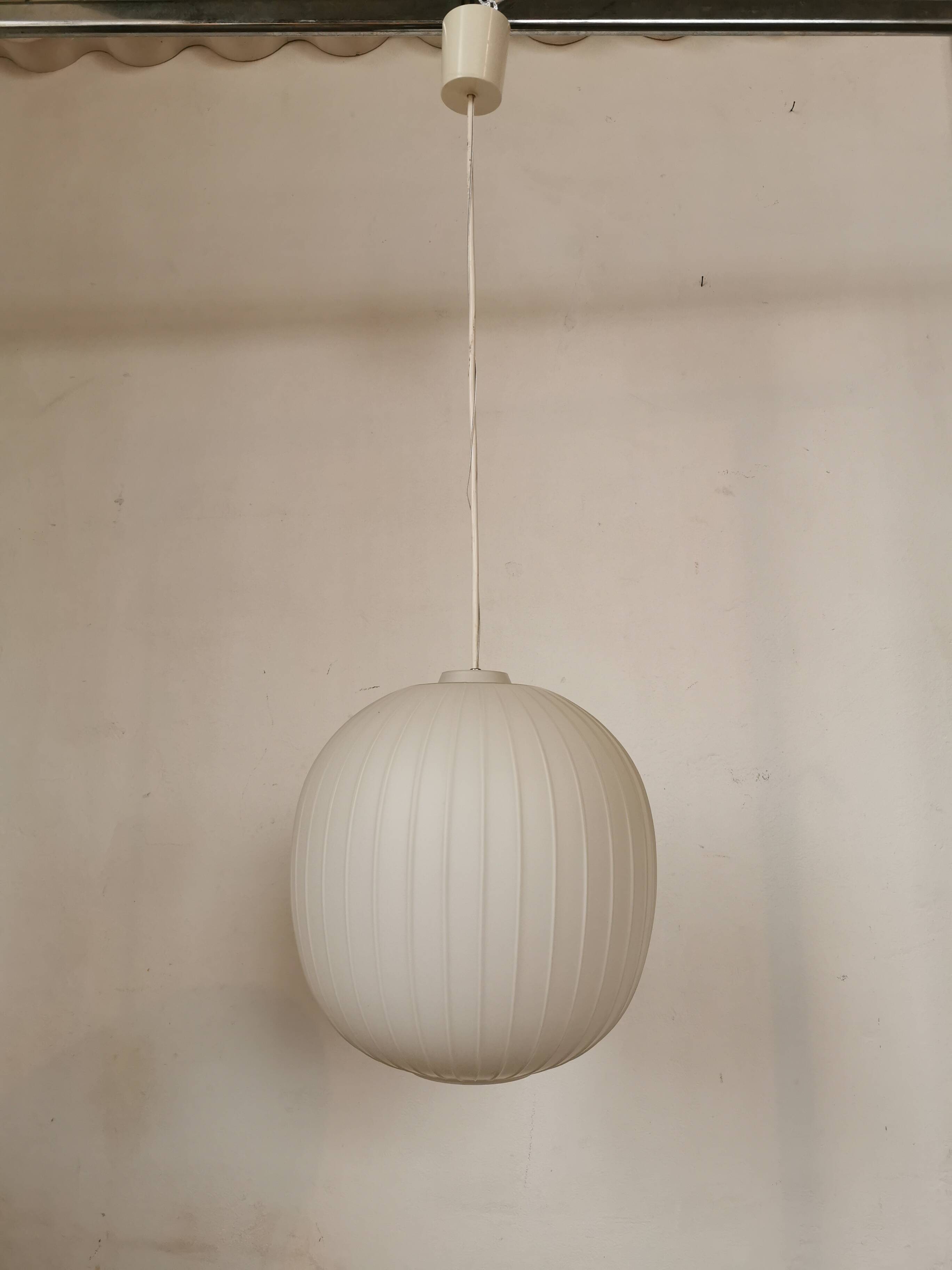 White opaline ball pendant light from the 50s
