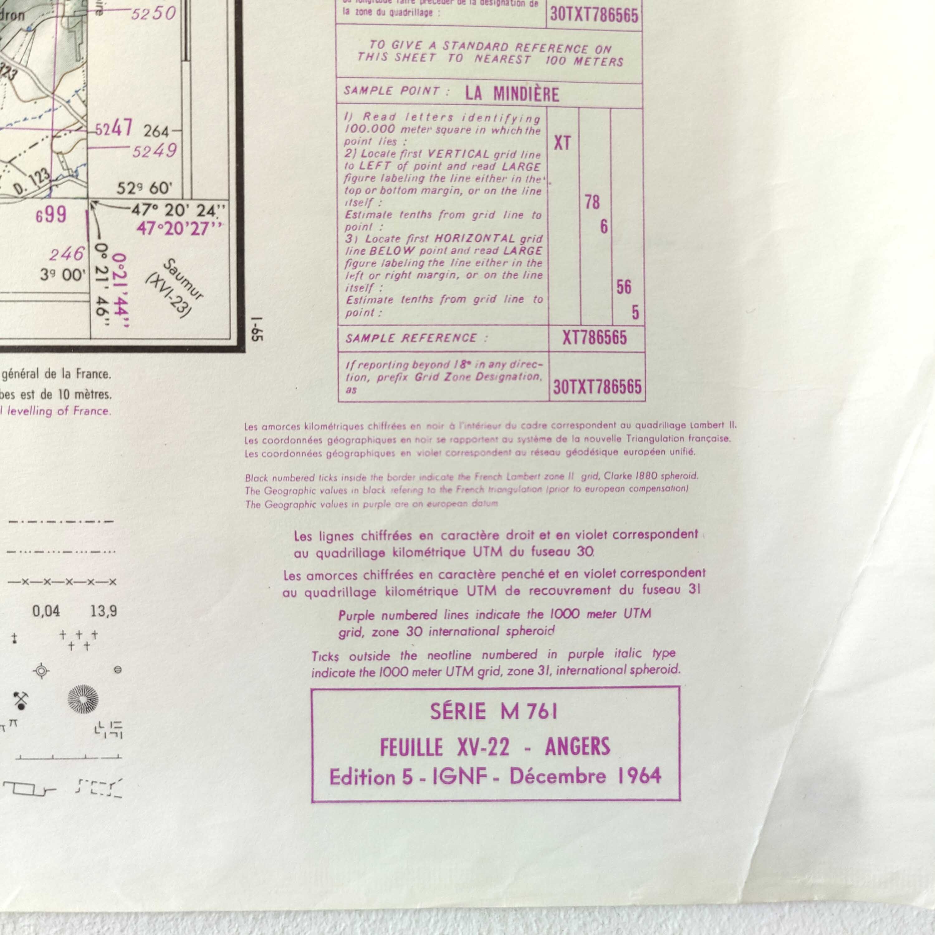 Carte vintage Angers 73x55cm