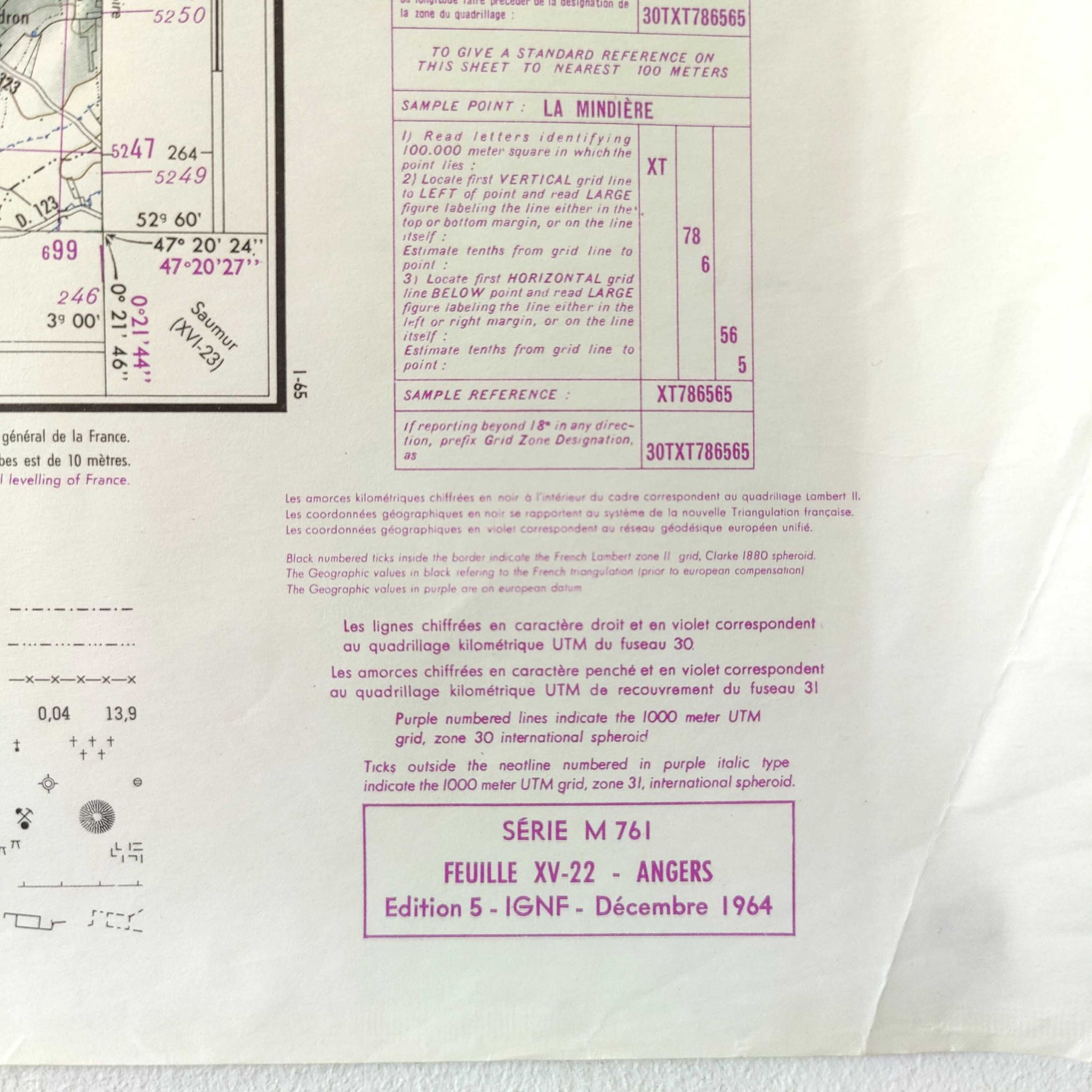 Carte vintage Angers 73x55cm