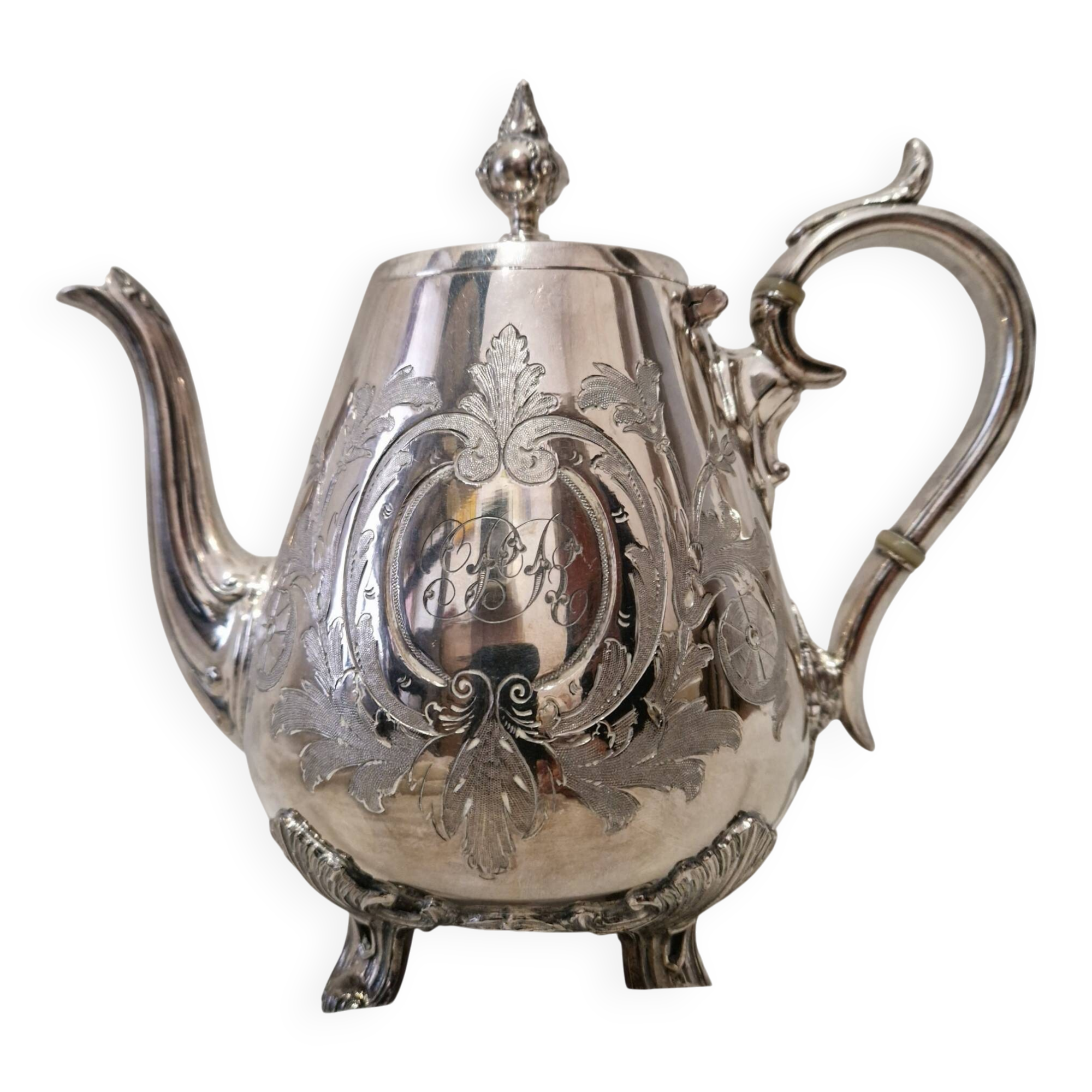 Napoleon III teapot in silver-plated metal – 19th century – Rococo decoration