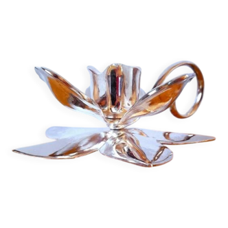 Bougeoir fleur en métal argenté