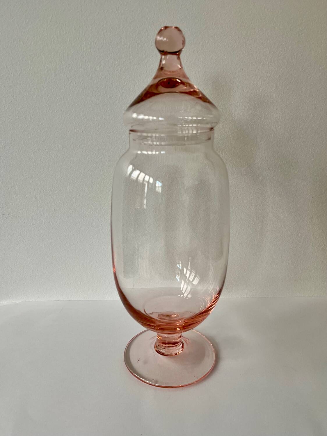 Bocal / Bonbonnière verre rose pale H30cm