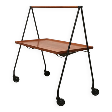 Mid-century folding teak serving trolley