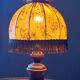 Lampe de chevet bois tourné abat jour dôme écru fleurs et marron, rustique & romantique, années 50