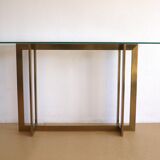 Modernist brass and glass console table & mirror. 1970s