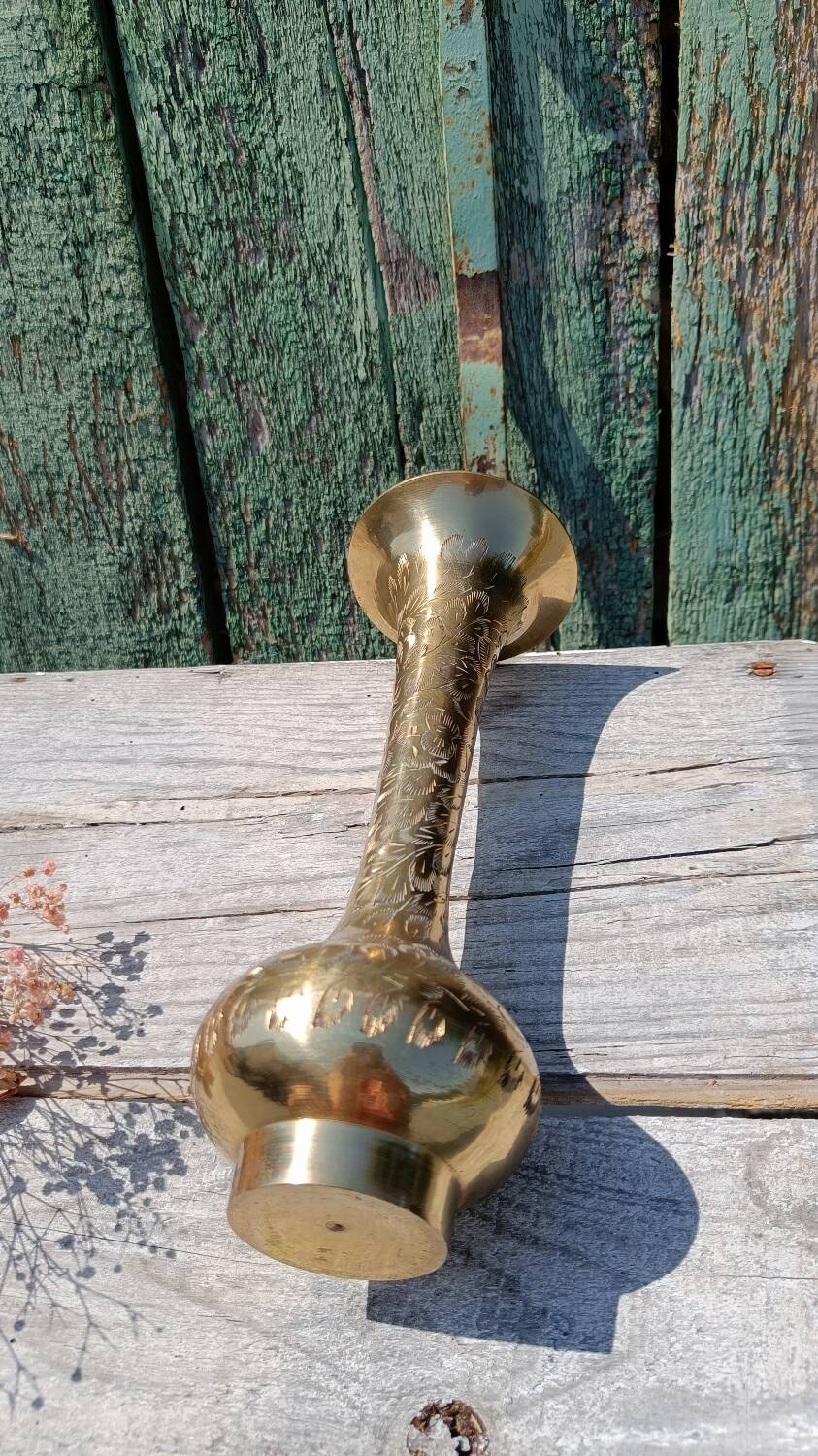 Large gilded and engraved brass vase