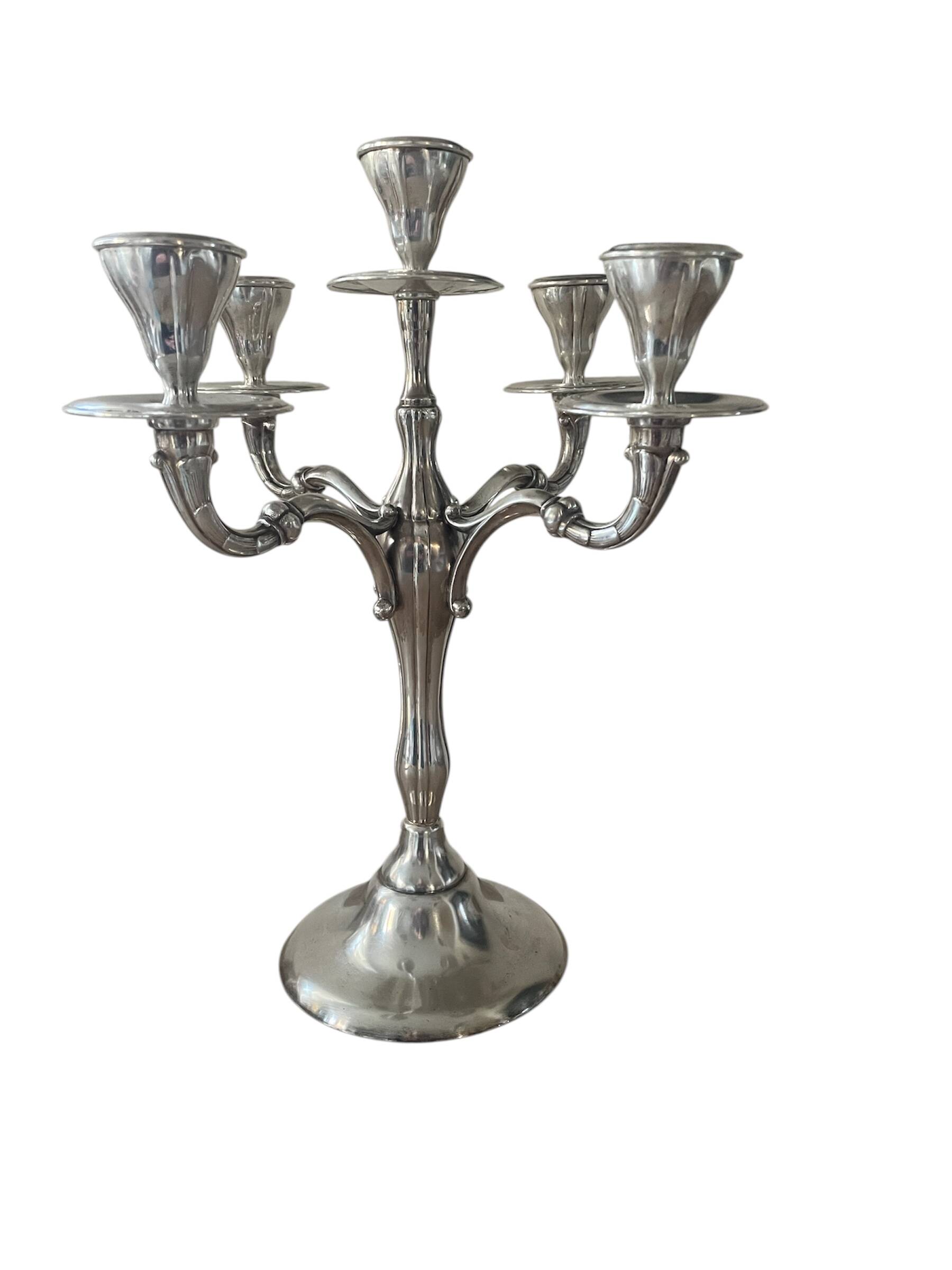 Vintage Orbisa 5-branch chandelier in silver-plated metal, Alpaca base.