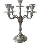 Vintage Orbisa 5-branch chandelier in silver-plated metal, Alpaca base.