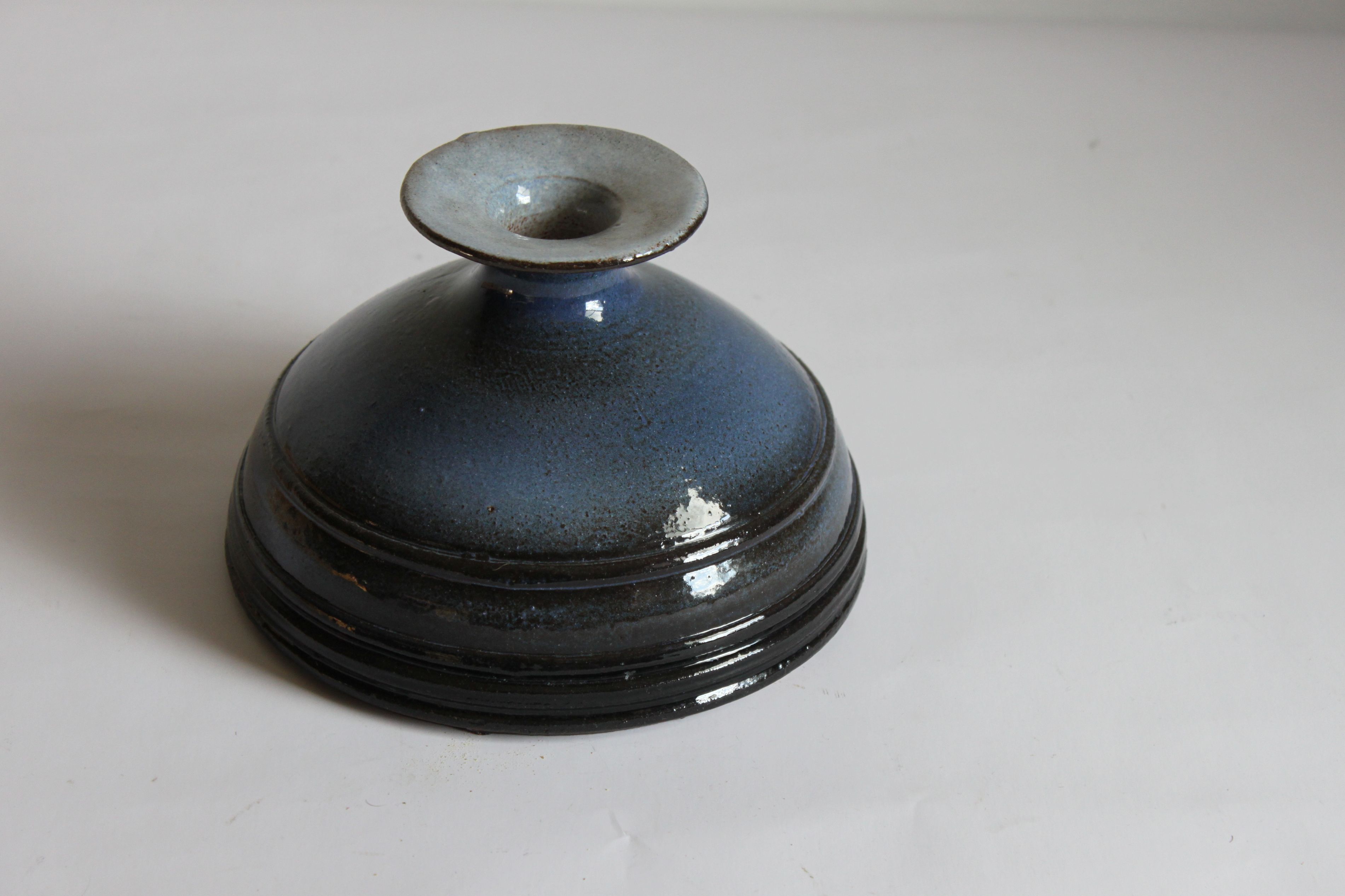 Blue ringed vase by Rogier Vandeweghe for Perignem Belgium, 1960s.