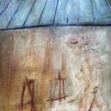 Oil painting on canvas signed “model in the workshop”