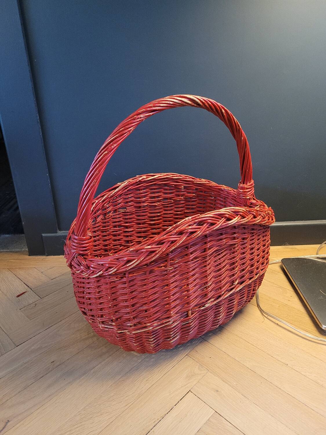 Red painted rattan basket