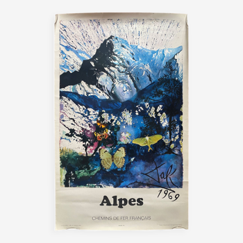 Original tourism poster "Alps French Railway" Salvador Dali 30x67cm 1970