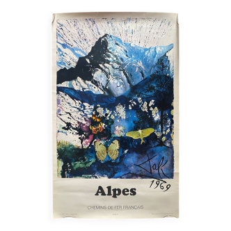 Affiche originale tourisme "Alpes Chemin de Fer Français" Salvador Dali 30x67cm 1970