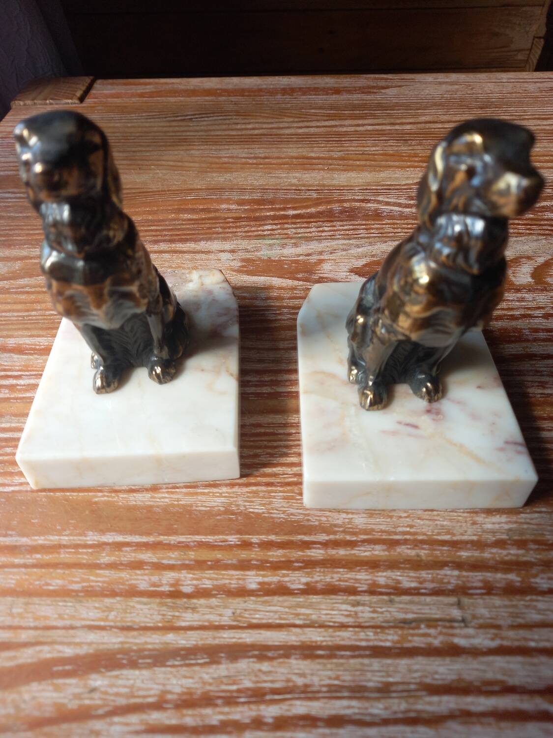 Metal and stone bookends