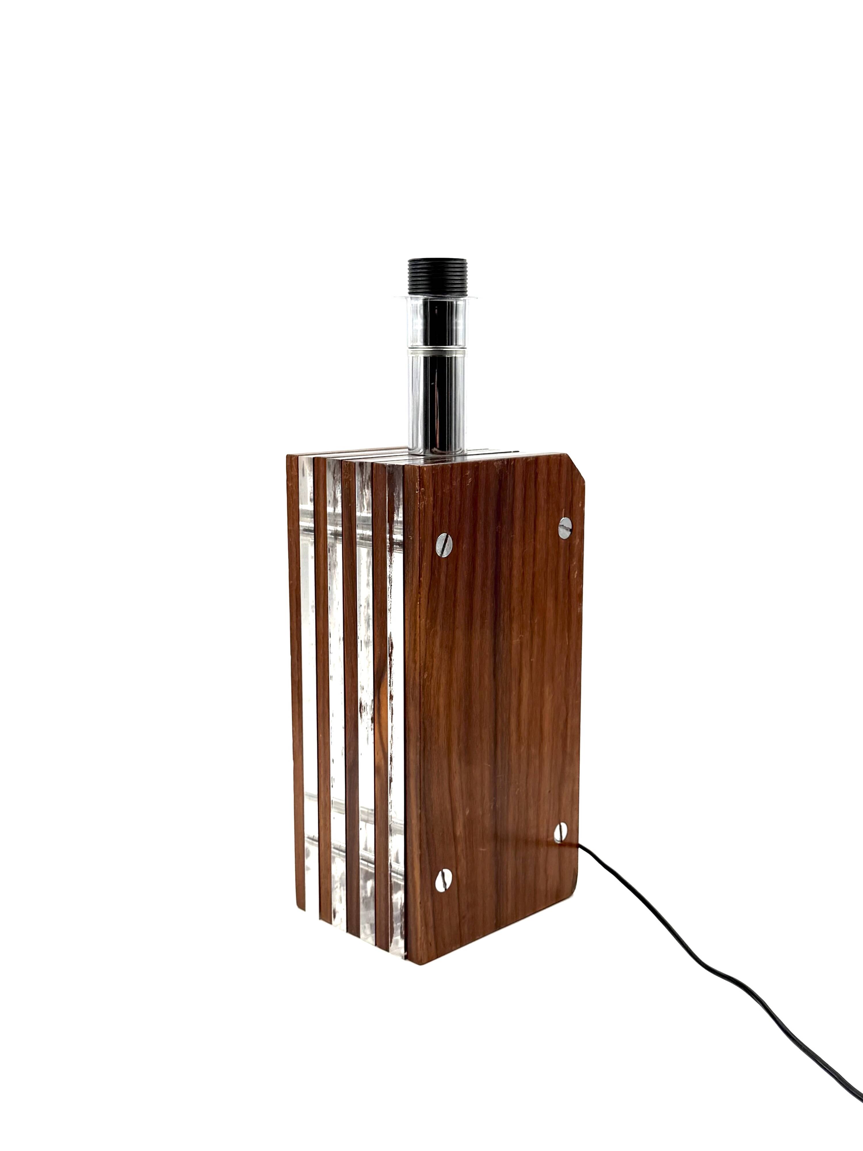 Hollywood regency wood and lucite table lamp base, Italy, 1970s