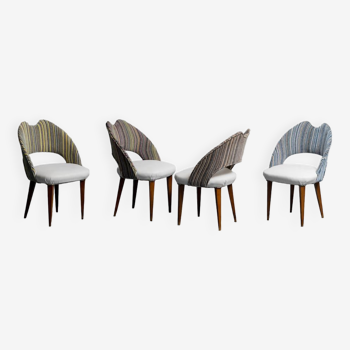 Set 4 chairs velvet dacron thousand stripes wood '70