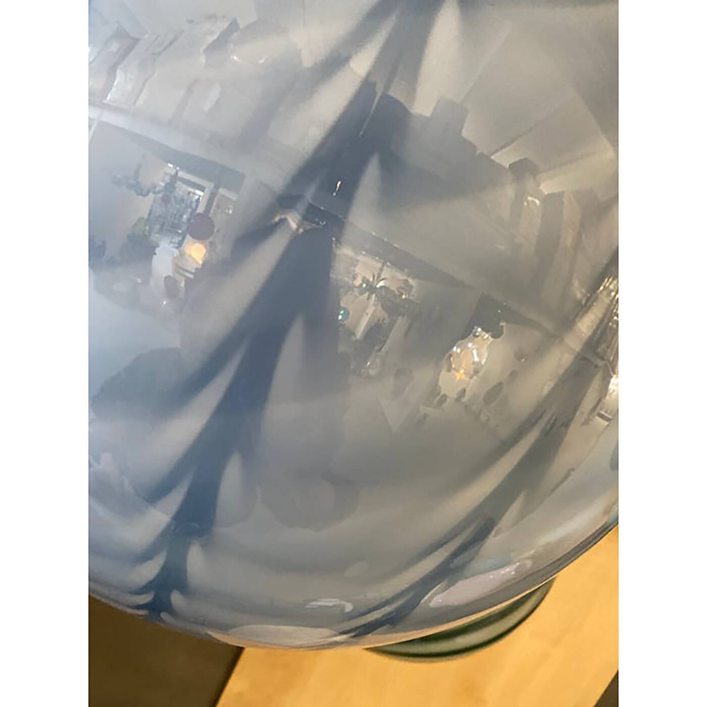 Contemporary Blue and Milky-White Spider Sphere Pendant in Murano Glass