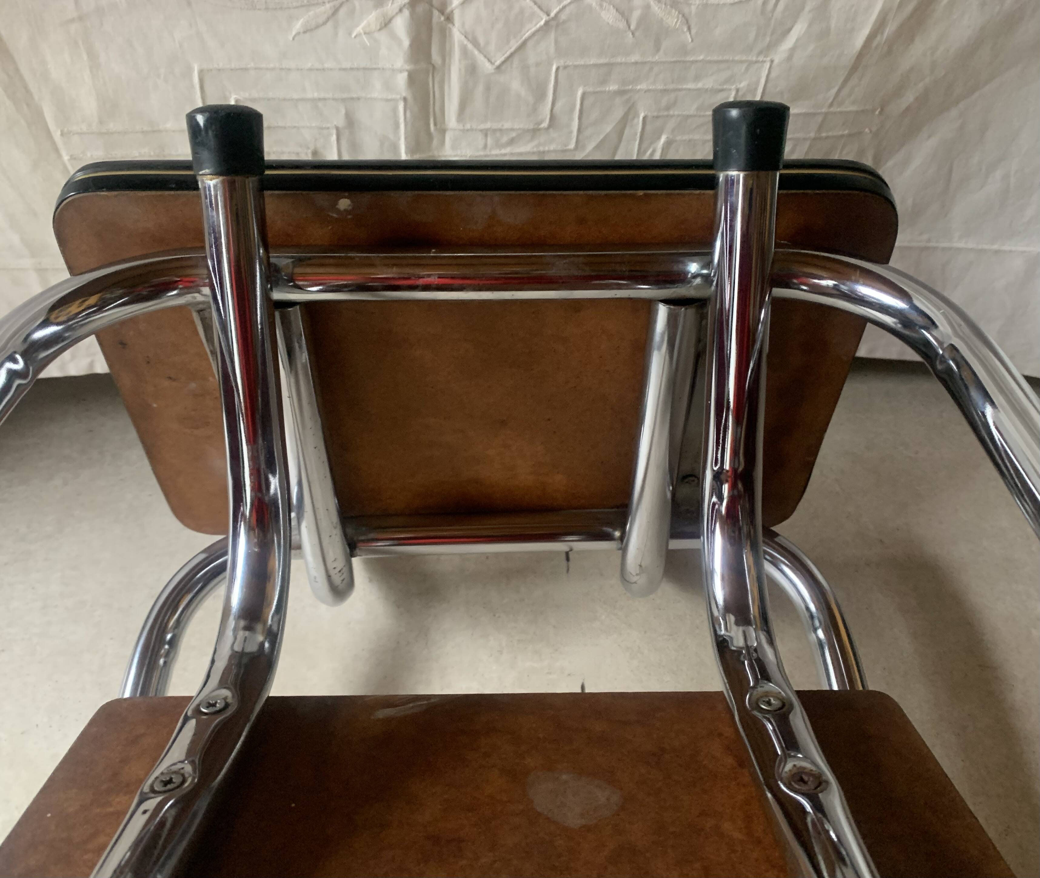 Vintage stepladder in Formica, wood and chromed metal